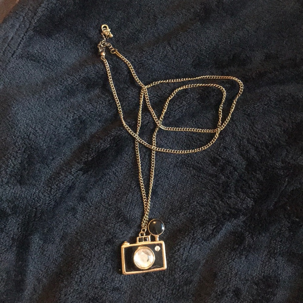 Gold/black camera necklace